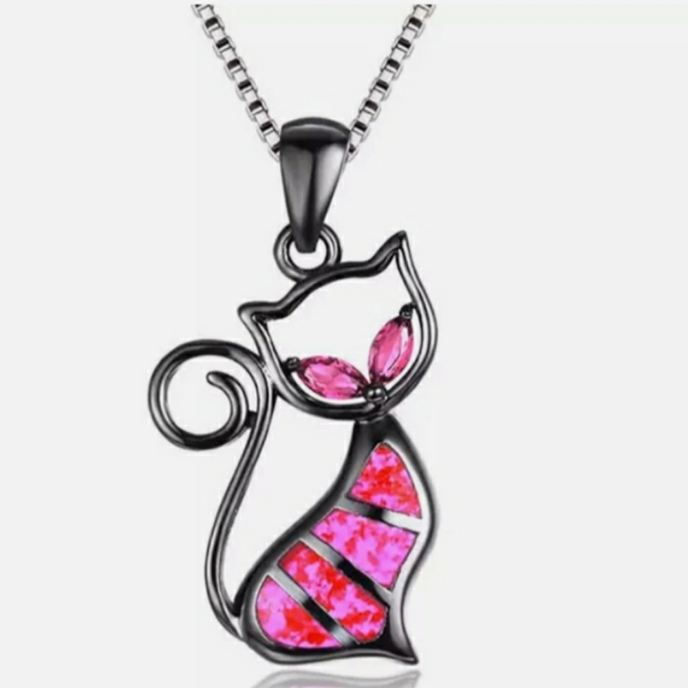 Pink/Red Fire Opal Cat Necklace